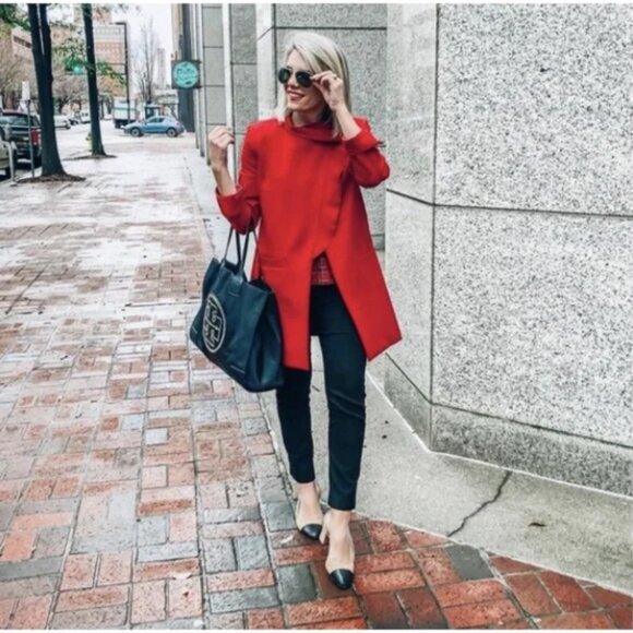 Cabi Celebration Coat Red Houndstooth Size Small Front Pockets #3546 - Picture 1 of 10